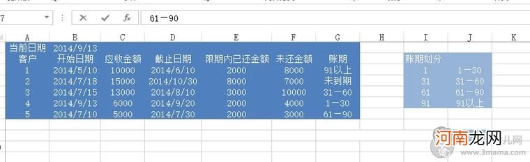 如何运用excel制作应收账款账龄分析表