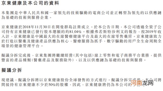 京东集团：拟分拆京东健康于香港联交所主板独立上市