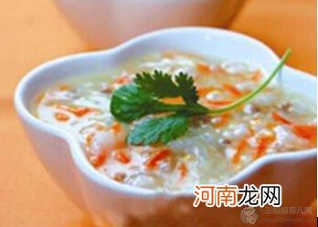 6～8个月宝宝辅食食谱：胡萝卜泥青菜肉末菜粥