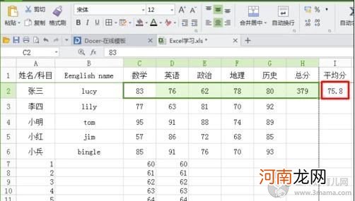 怎么在Excel中计算总分、平均分、及格率