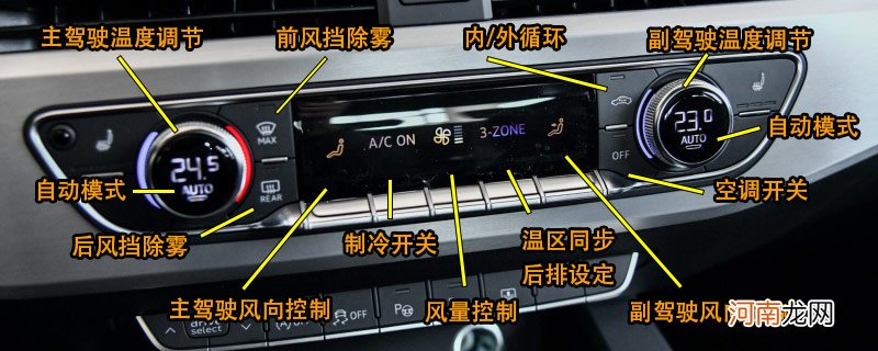 奥迪A4L空调按钮图解，A4L空调除雾和暖风开启方法