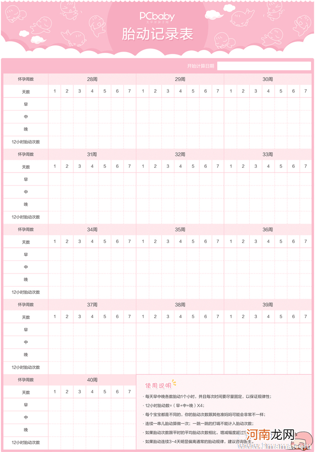 胎动记录表胎动次数记录