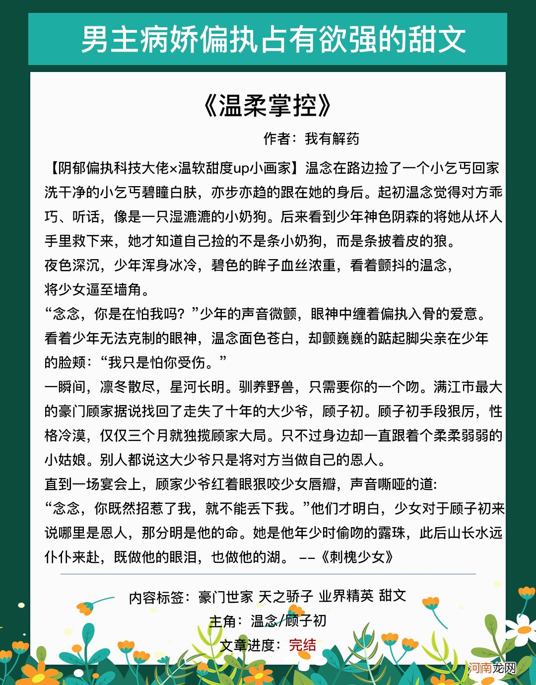 偏执温柔风小说 男主偏执病态占有欲强的甜宠文