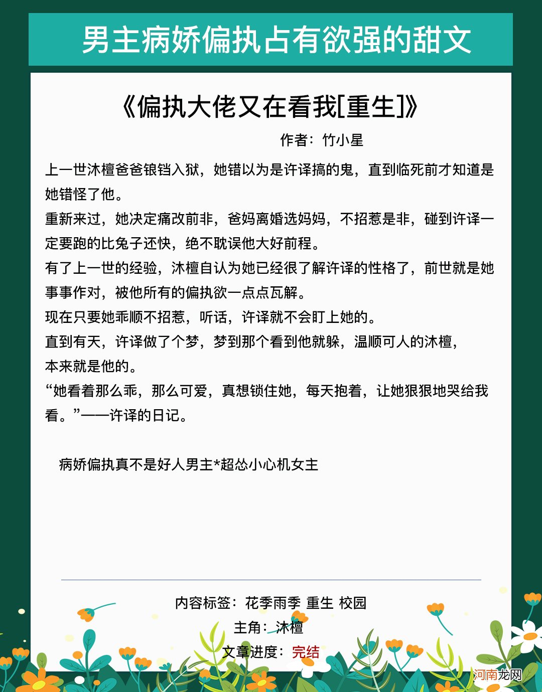 偏执温柔风小说 男主偏执病态占有欲强的甜宠文