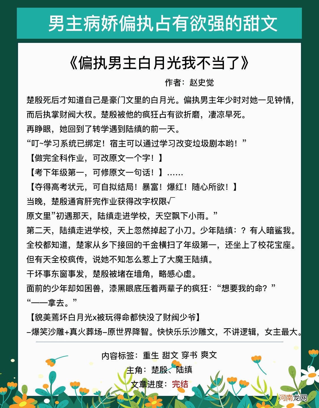 偏执温柔风小说 男主偏执病态占有欲强的甜宠文