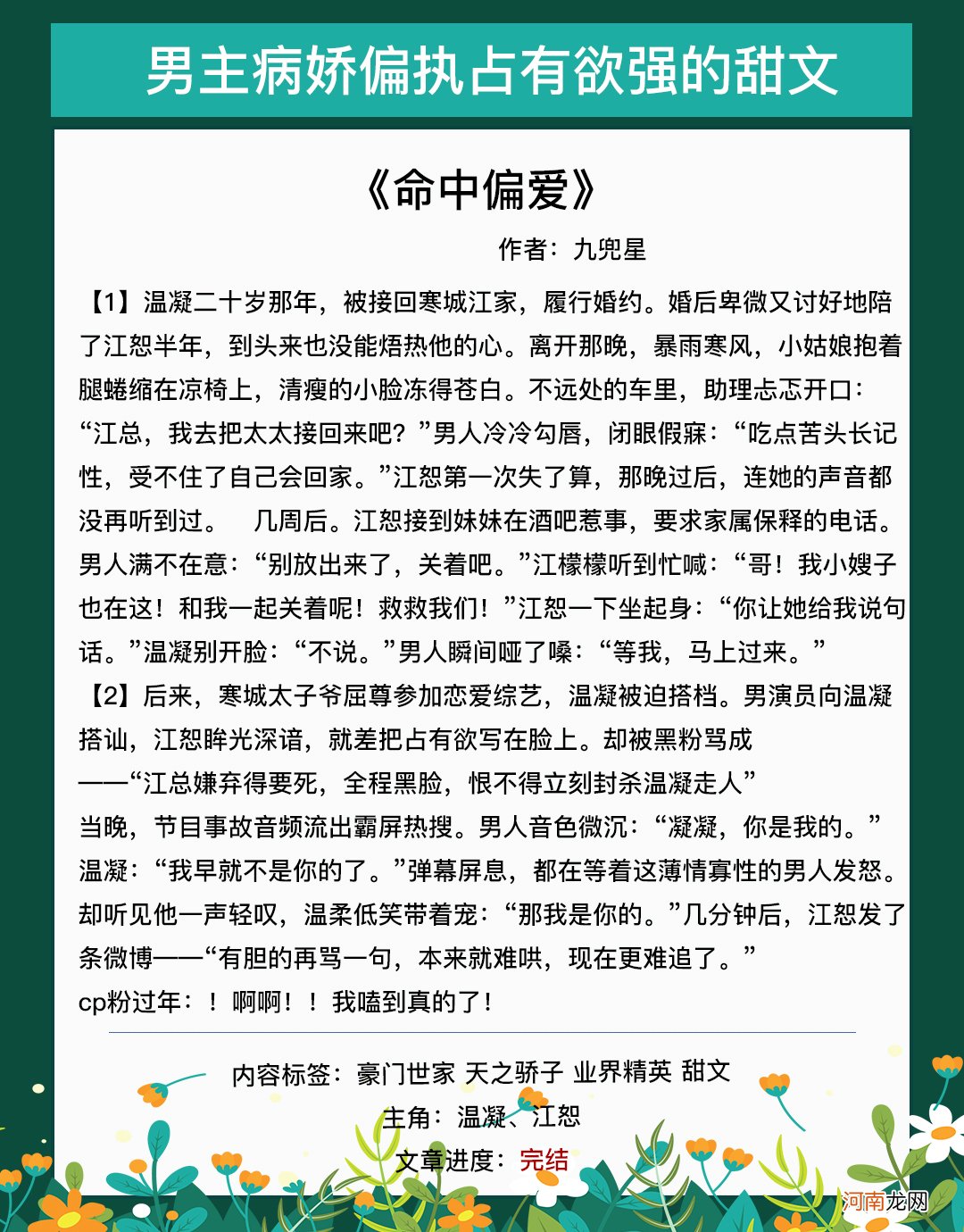 偏执温柔风小说 男主偏执病态占有欲强的甜宠文