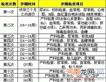 孕检时间表和检查项目