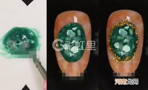 宝石甲图片美甲 琥珀色晕染美甲教程