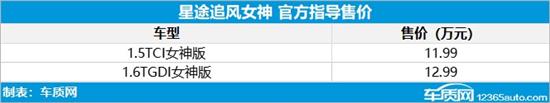 星途追风女神版上市 售11.99-12.99万元优质