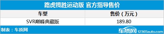 路虎揽胜运动版SVR巅峰典藏 售价189.80万优质