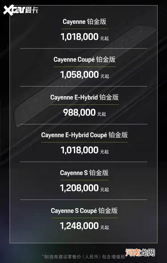 保时捷Cayenne铂金版公布售价 98.8万起优质