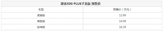 捷途X90 PLUS子龙版开启预售 13.99万起