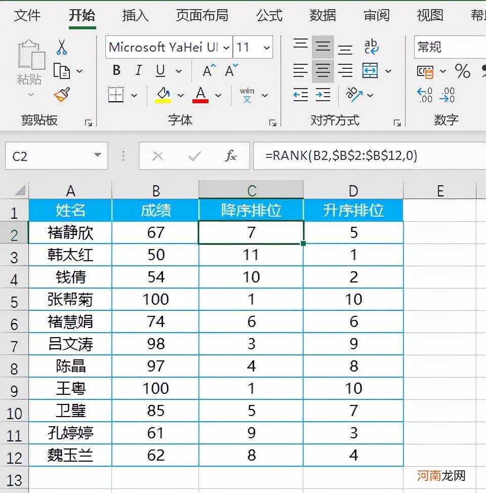 rank函数怎么用排名