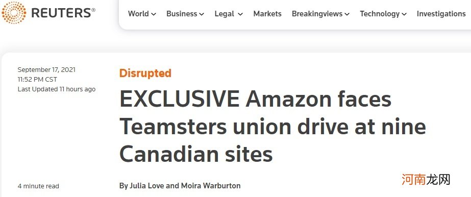 亚马逊在九个加拿大站点面临卡车司机工会运动