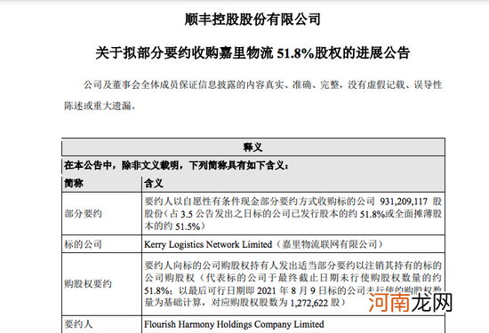 顺丰控股：部分要约收购嘉里物流股权已结束并停止接纳