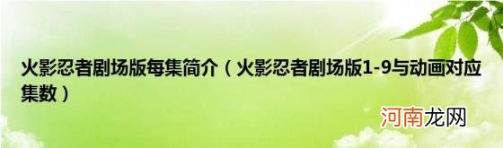 火影忍者剧场版1-9与动画对应集数 火影忍者剧场版每集简介