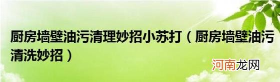 厨房墙壁油污清洗妙招 厨房墙壁油污清理妙招小苏打