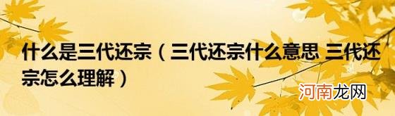 三代还宗什么意思三代还宗怎么理解 什么是三代还宗