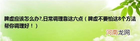 脾虚应该怎么办? 脾虚不要怕这8个方法帮你调理好！ 日常调理靠这六点