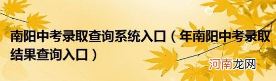 年南阳中考录取结果查询入口 南阳中考录取查询系统入口