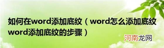 word怎么添加底纹word添加底纹的步骤 如何在word添加底纹