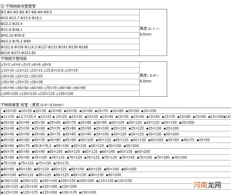 不锈钢管规格表图片 不锈钢管规格图纸