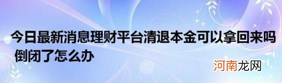 今日最新消息理财平台清退本金可以拿回来吗倒闭了怎么办