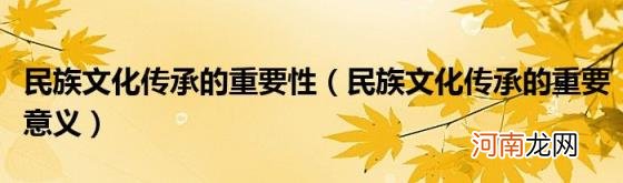 民族文化传承的重要意义 民族文化传承的重要性