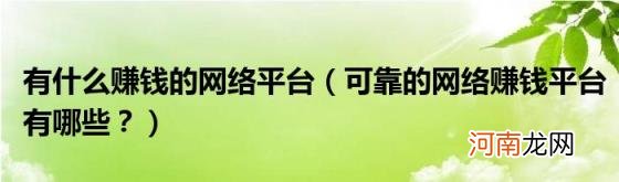 可靠的网络赚钱平台有哪些？ 有什么赚钱的网络平台