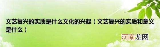 文艺复兴的实质和意义是什么 文艺复兴的实质是什么文化的兴起