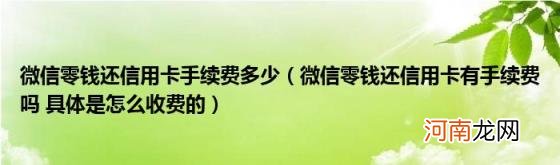 微信零钱还信用卡有手续费吗具体是怎么收费的 微信零钱还信用卡手续费多少