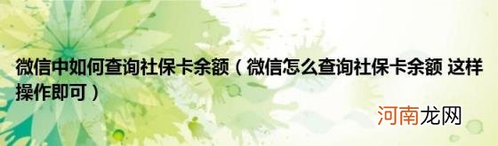 微信怎么查询社保卡余额这样操作即可 微信中如何查询社保卡余额