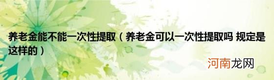 养老金可以一次性提取吗规定是这样的 养老金能不能一次性提取