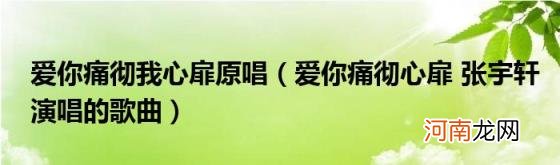 爱你痛彻心扉张宇轩演唱的歌曲 爱你痛彻我心扉原唱