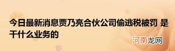 今日最新消息贾乃亮合伙公司偷逃税被罚是干什么业务的