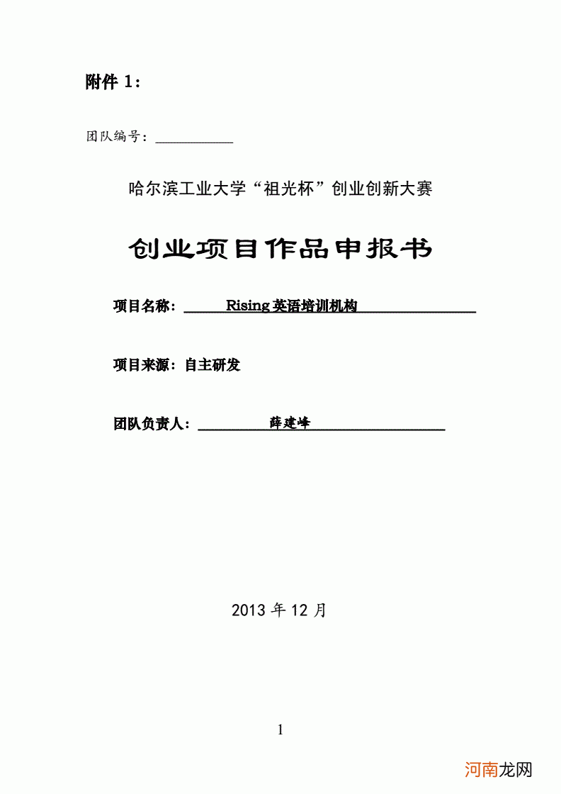 创业项目申报书 大学生创新创业项目申报书