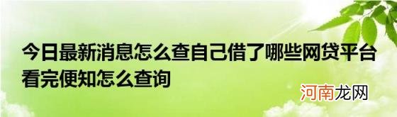 今日最新消息怎么查自己借了哪些网贷平台看完便知怎么查询