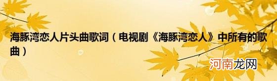 电视剧《海豚湾恋人》中所有的歌曲 海豚湾恋人片头曲歌词