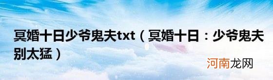 冥婚十日：少爷鬼夫别太猛 冥婚十日少爷鬼夫txt