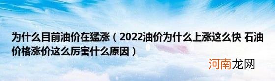 2022油价为什么上涨这么快石油价格涨价这么厉害什么原因 为什么目前油价在猛涨