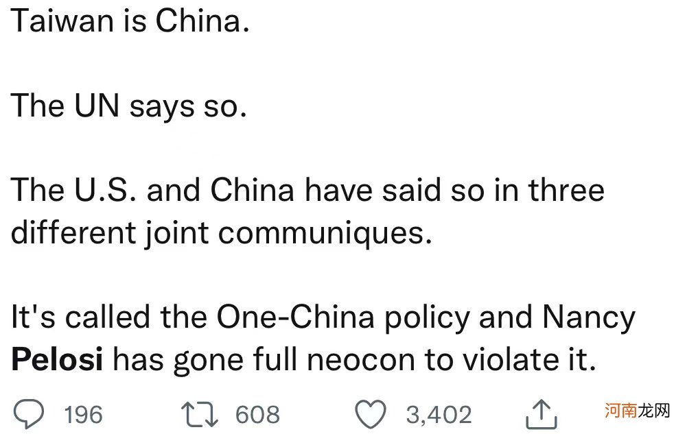 海外网友在推特上发帖批佩洛西窜访台湾：你为什么挑衅中国？
