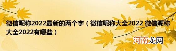 微信昵称大全2022微信昵称大全2022有哪些 微信昵称2022最新的两个字