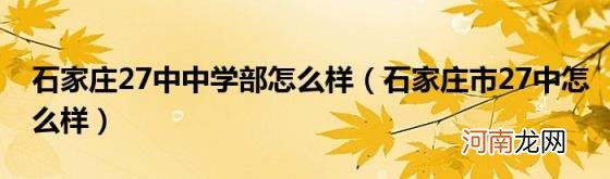 石家庄市27中怎么样 石家庄27中中学部怎么样