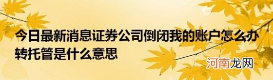 今日最新消息证券公司倒闭我的账户怎么办转托管是什么意思