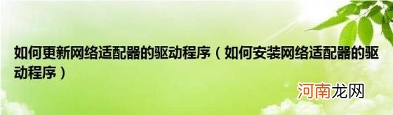 如何安装网络适配器的驱动程序 如何更新网络适配器的驱动程序