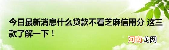 今日最新消息什么贷款不看芝麻信用分这三款了解一下！