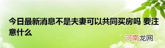 今日最新消息不是夫妻可以共同买房吗要注意什么