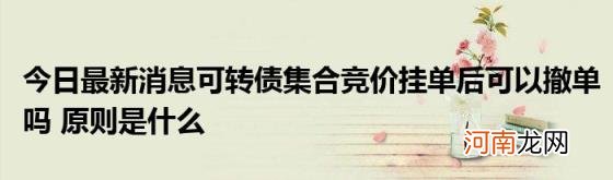 今日最新消息可转债集合竞价挂单后可以撤单吗原则是什么