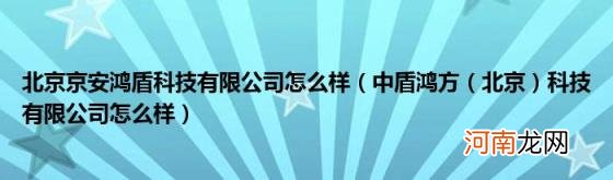 北京)科技有限公司怎么样 北京京安鸿盾科技有限公司怎么样(中盾鸿方