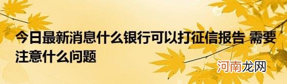 今日最新消息什么银行可以打征信报告需要注意什么问题